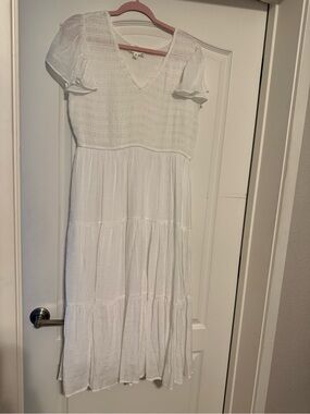 Perch White Tiered Maxi Dress with Puff Sleeves 1X